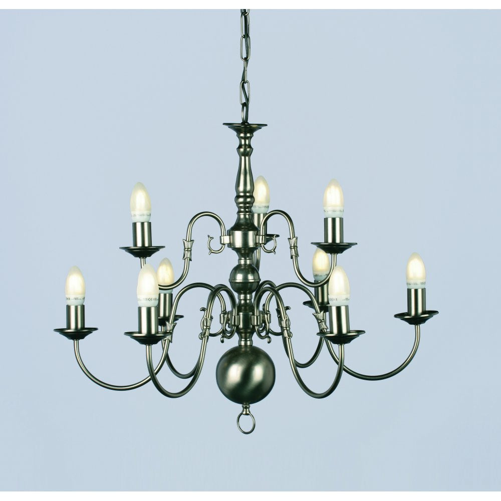BF00350/6+3/PW Flemish Chandelier Pewter