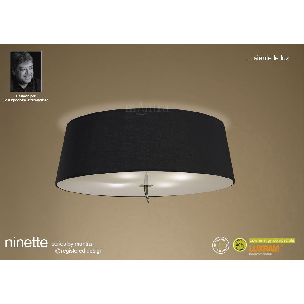 M1929/BS Ninette Ceiling 4 Light E27 Antique Brass Black Shade