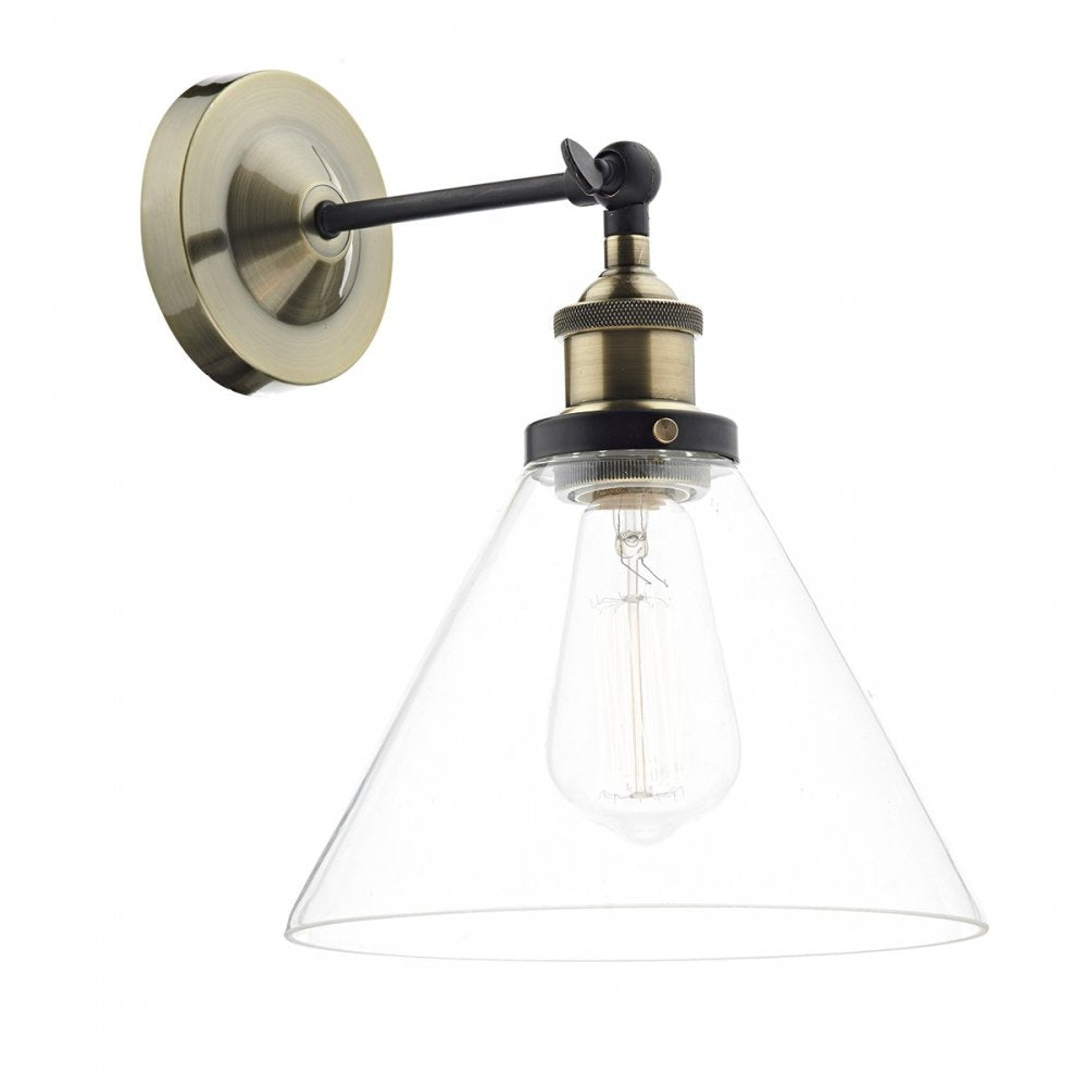 Dar RAY0775 Ray Wall Bracket Antique Brass Clear