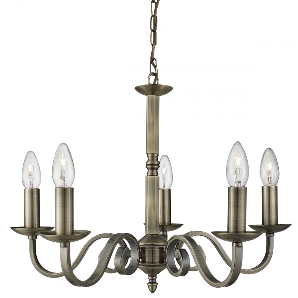1505-5AB Richmond - 5 Light Ceiling Antique Brass Scroll Arms