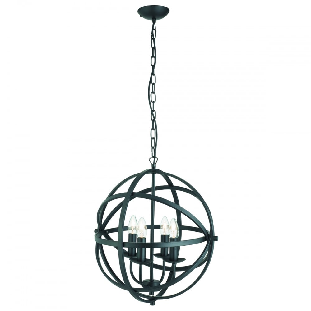 2474-4BK Orbit 4 Light Cage Frame Orb Pendant Matt Black