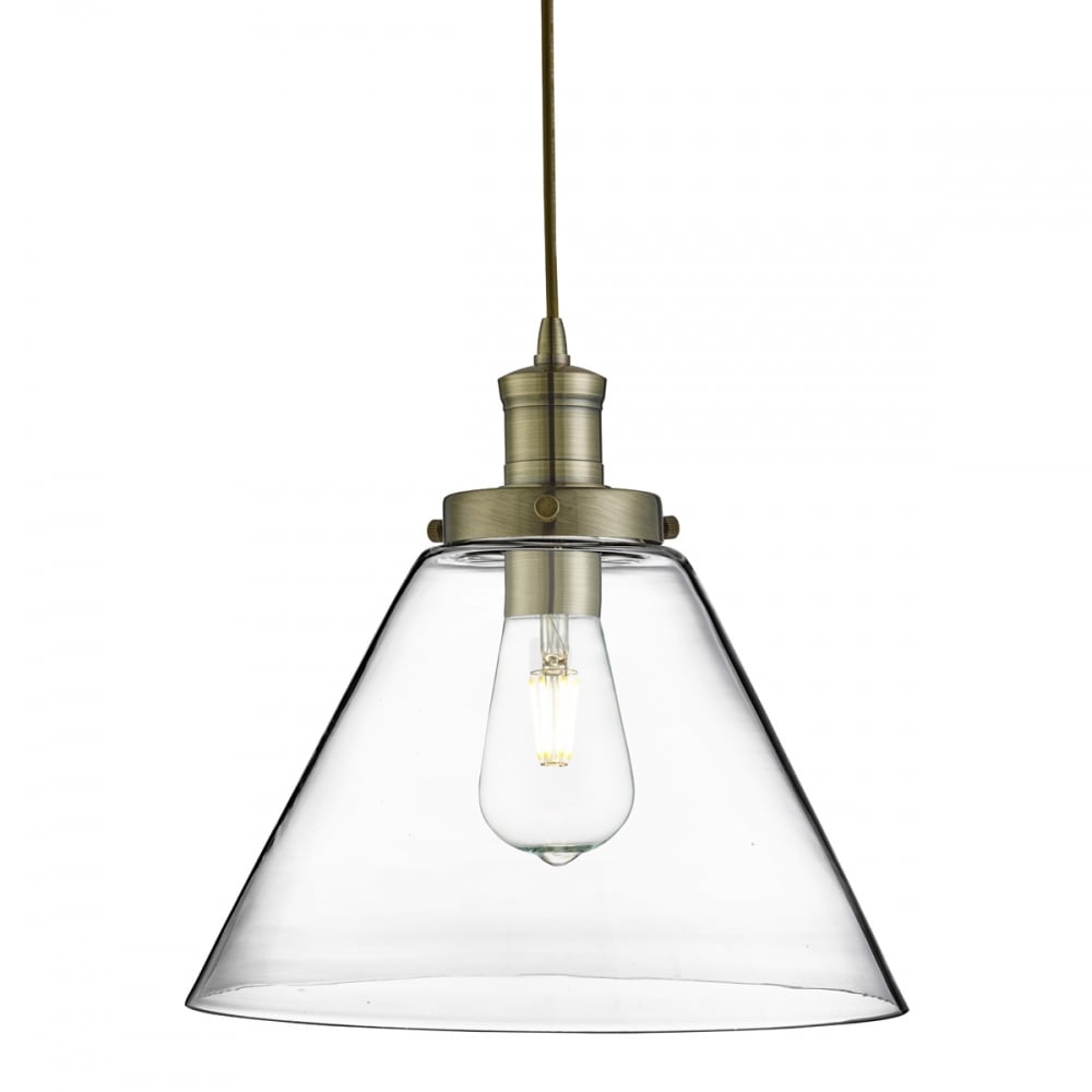 3228AB Pyramid 1 Light Pendant Antique Brass Clear Pyramid Glass Shade