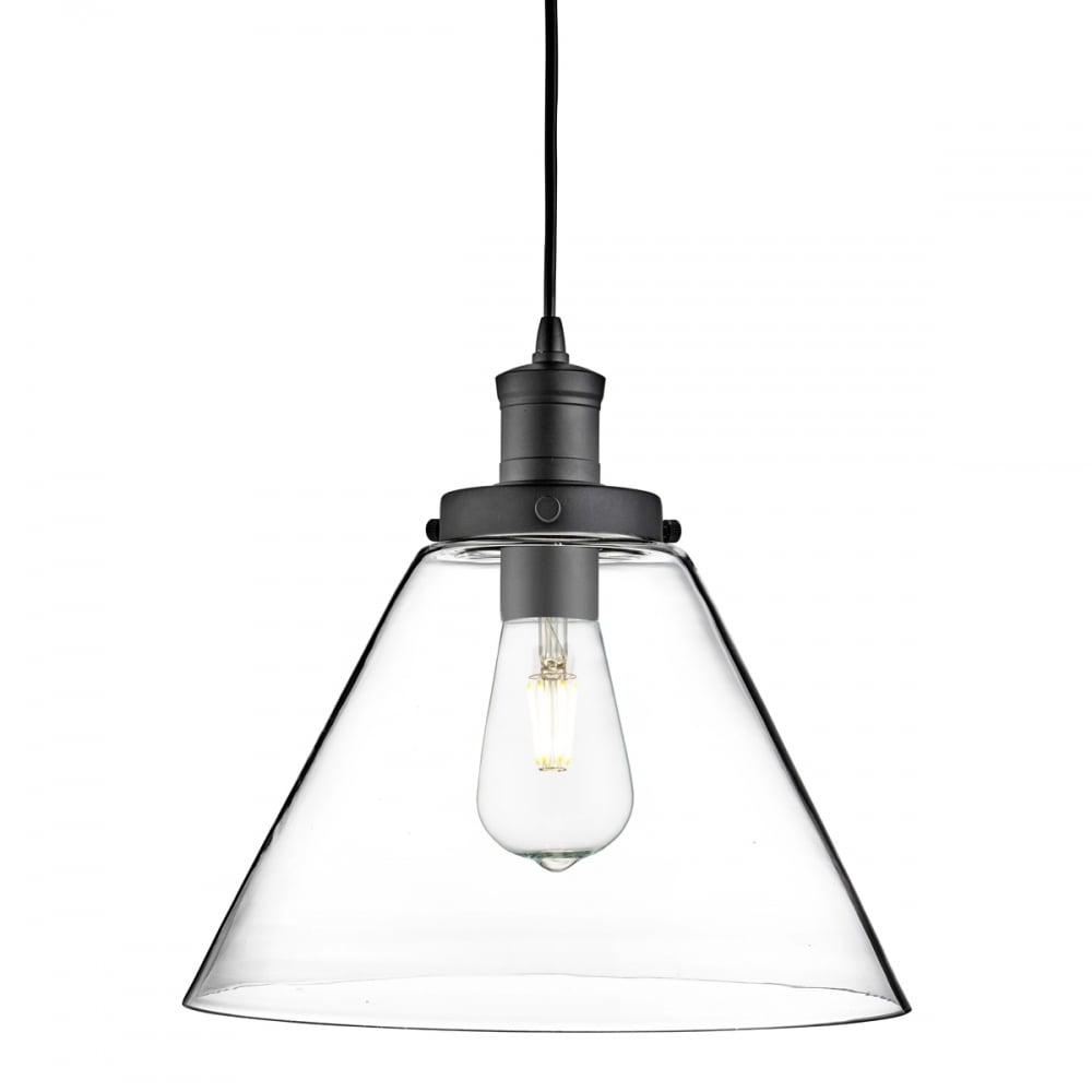 3228BK Pyramid 1 Light Pendant Matt Black Clear Pyramid Glass Shade