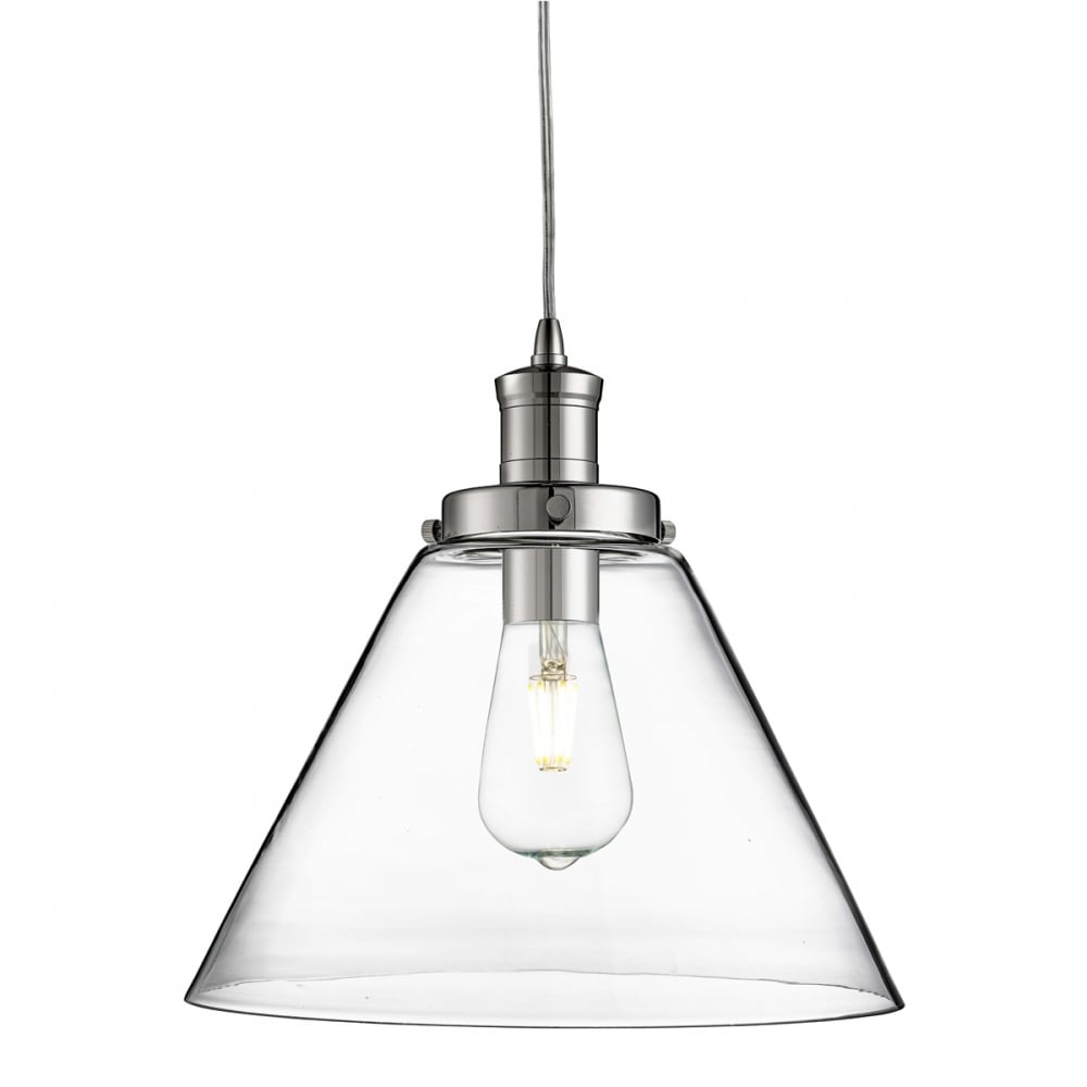 3228CC Pyramid 1 Light Pendant Chrome Clear Pyramid Glass Shade