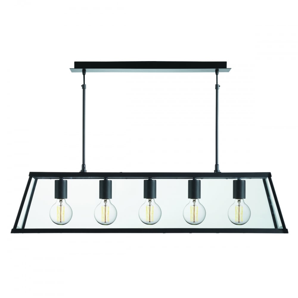 4614-5BK Voyager 5 Light Lantern Bar Matt Black Glass