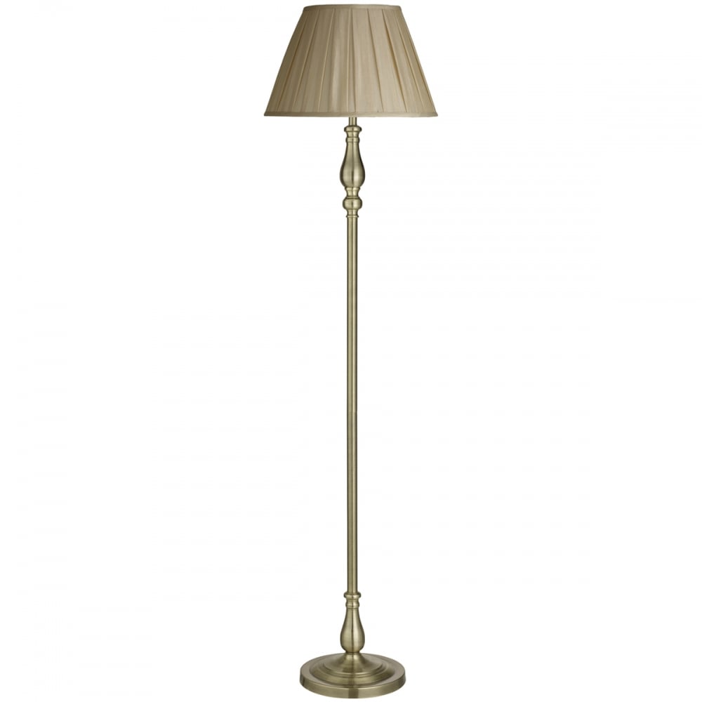 5029AB Flemish Floor Lamp Antique Brass Mink Pleated Shade