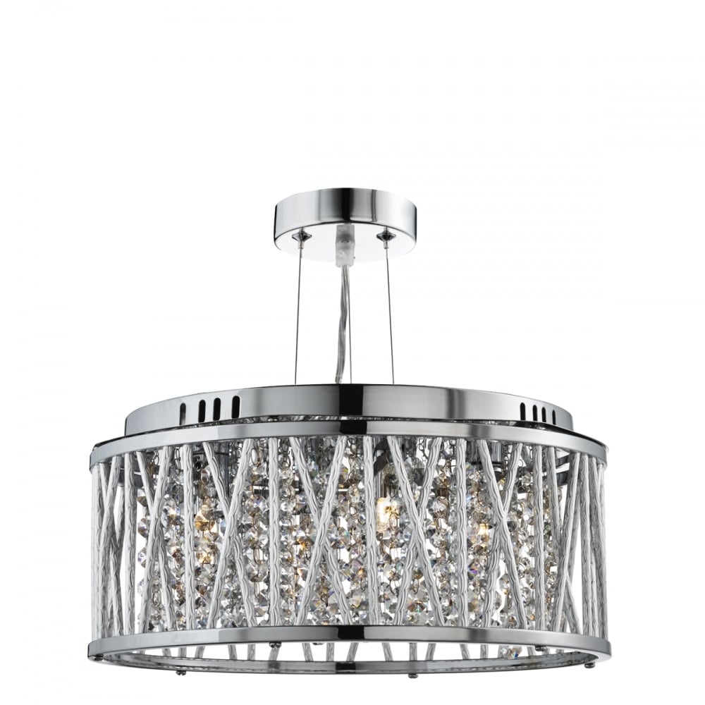 8333-3CC Elise 3 Light Ceiling Flush/pendant Chrome Clear Crystal Button Drops Aluminium Tubes Trim