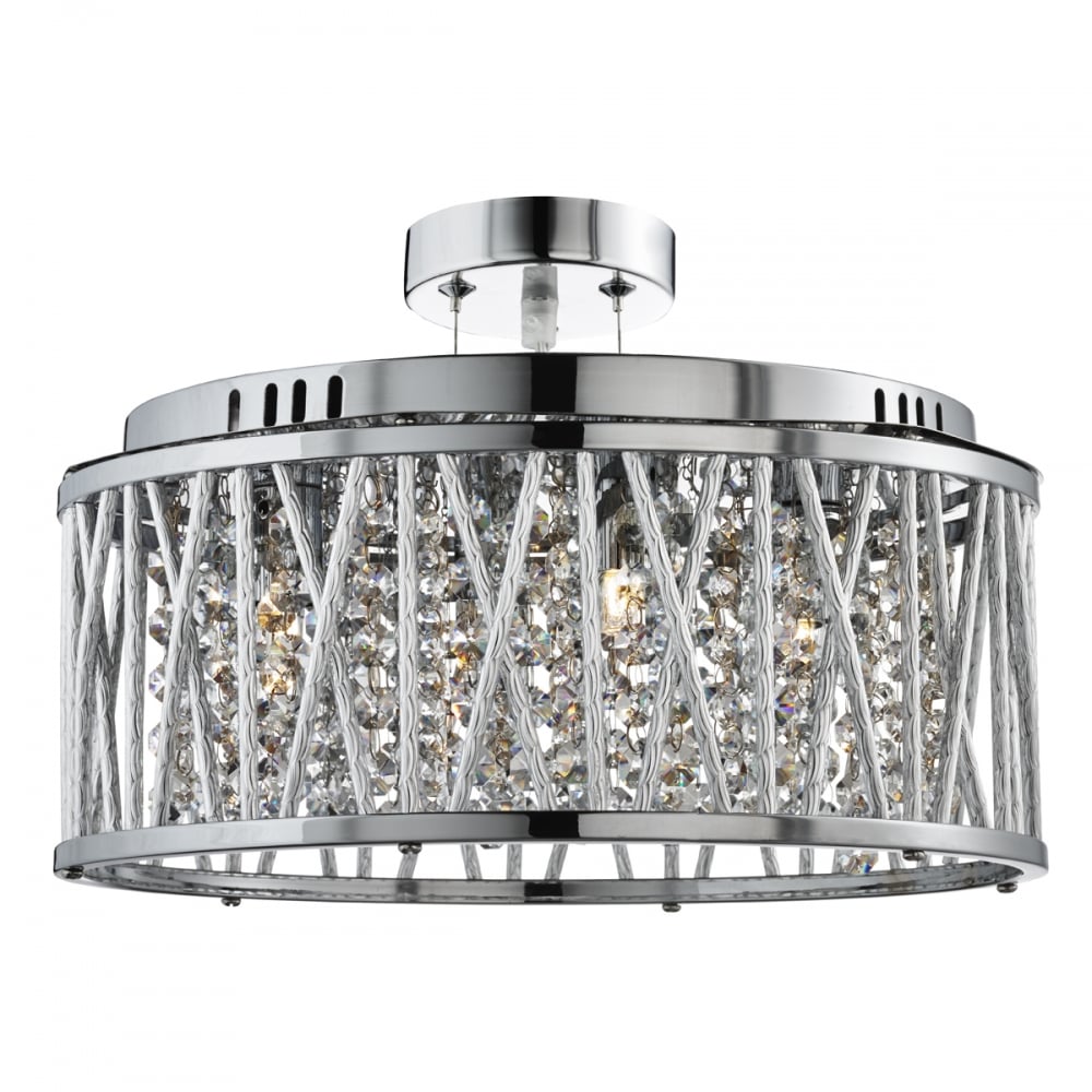 8335-5CC Elise 5 Light Ceiling Flush/pendant Chrome Clear Crystal Button Drops Aluminium Tubes Trim