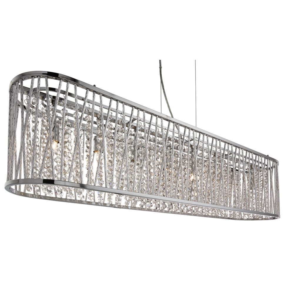 9448-8CC Elise 8 Light Oval Ceiling Aluminium Tubes Trim Chrome Clear Crystal Drops