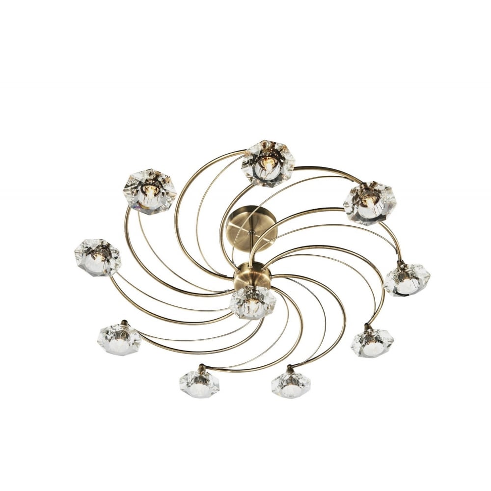 Dar LUT2375 Luther 10 Lamp Semi Flush Ceiling Light Antique Brass