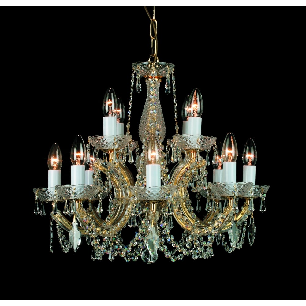 CP00150/8+4/G Marie Theresa Glass Arm Gold Chandelier