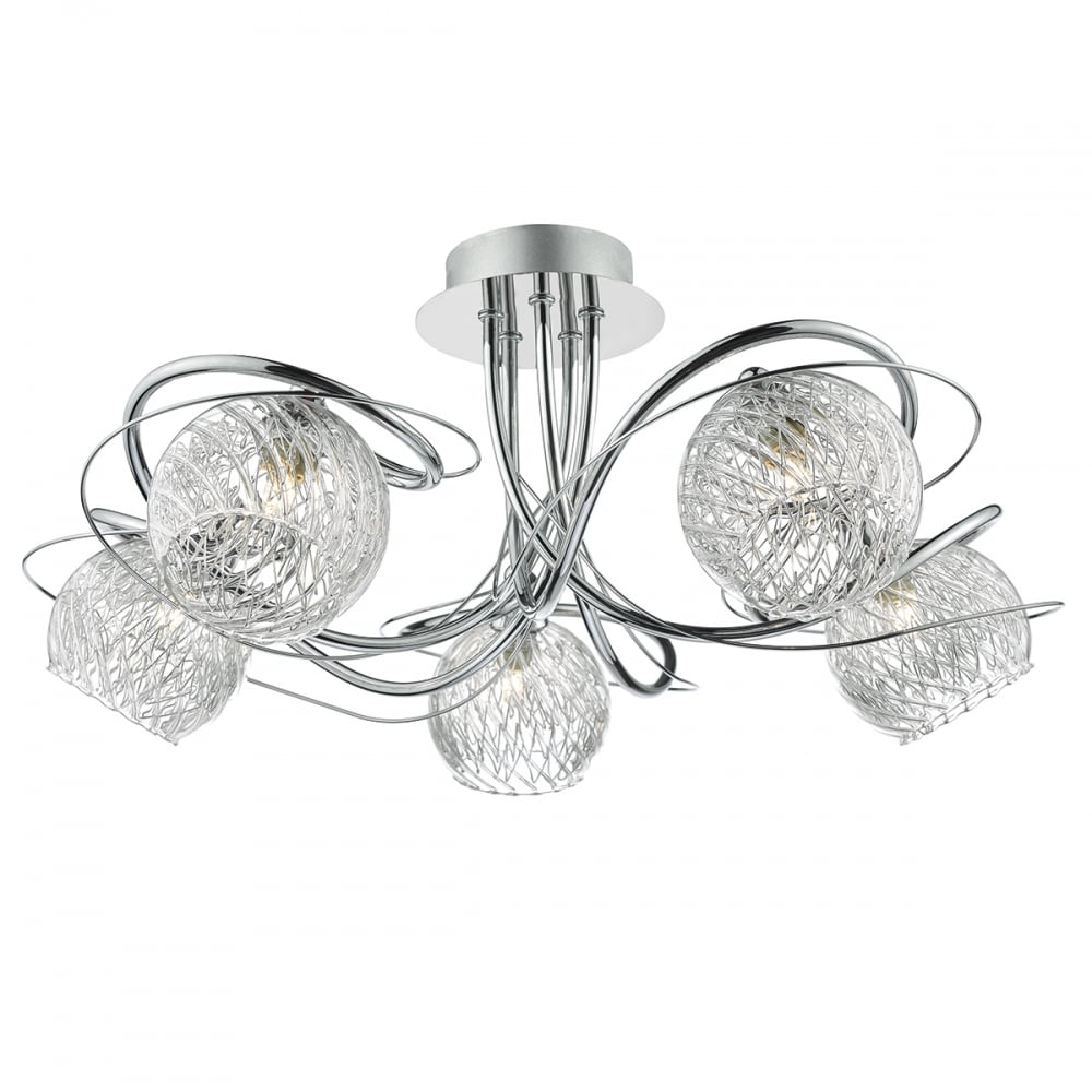 Dar REH0550 Rehan 5 Light Semi Flush Polished Chrome