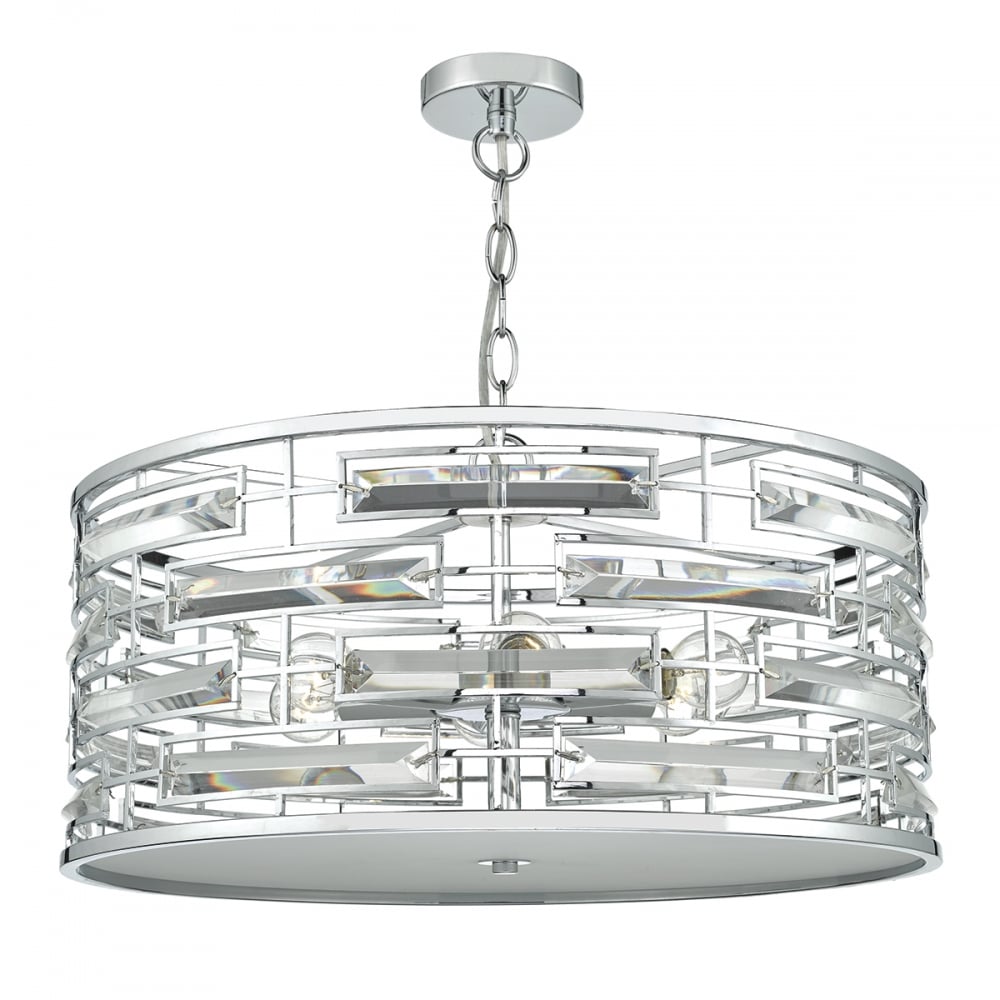 Dar SEV0650 Seville 6 Light Pendant Polished Chrome Crystal (S)