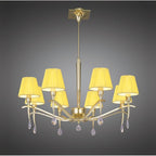 M0341PB Siena Pendant Round 8 Light E14 Polished Brass Amber Cream Shades And Clear Crystal