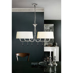 M0531/CS Paola Linear Pendant 2 Arm 6 Light E14 Silver Painted Cream Shades & Black Glass Droplets