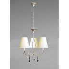 M0532/CS Paola Pendant 3 Light E14 Silver Painted Cream Shades & Black Glass Droplets