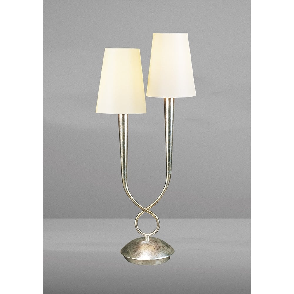 M0536/CS Paola Table Lamp 2 Light E14 Silver Painted Cream Shades