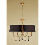 M0540/BS Paola Pendant 3 Arm 6 Light E14 Gold Painted Black Shades & Amber Glass Droplets