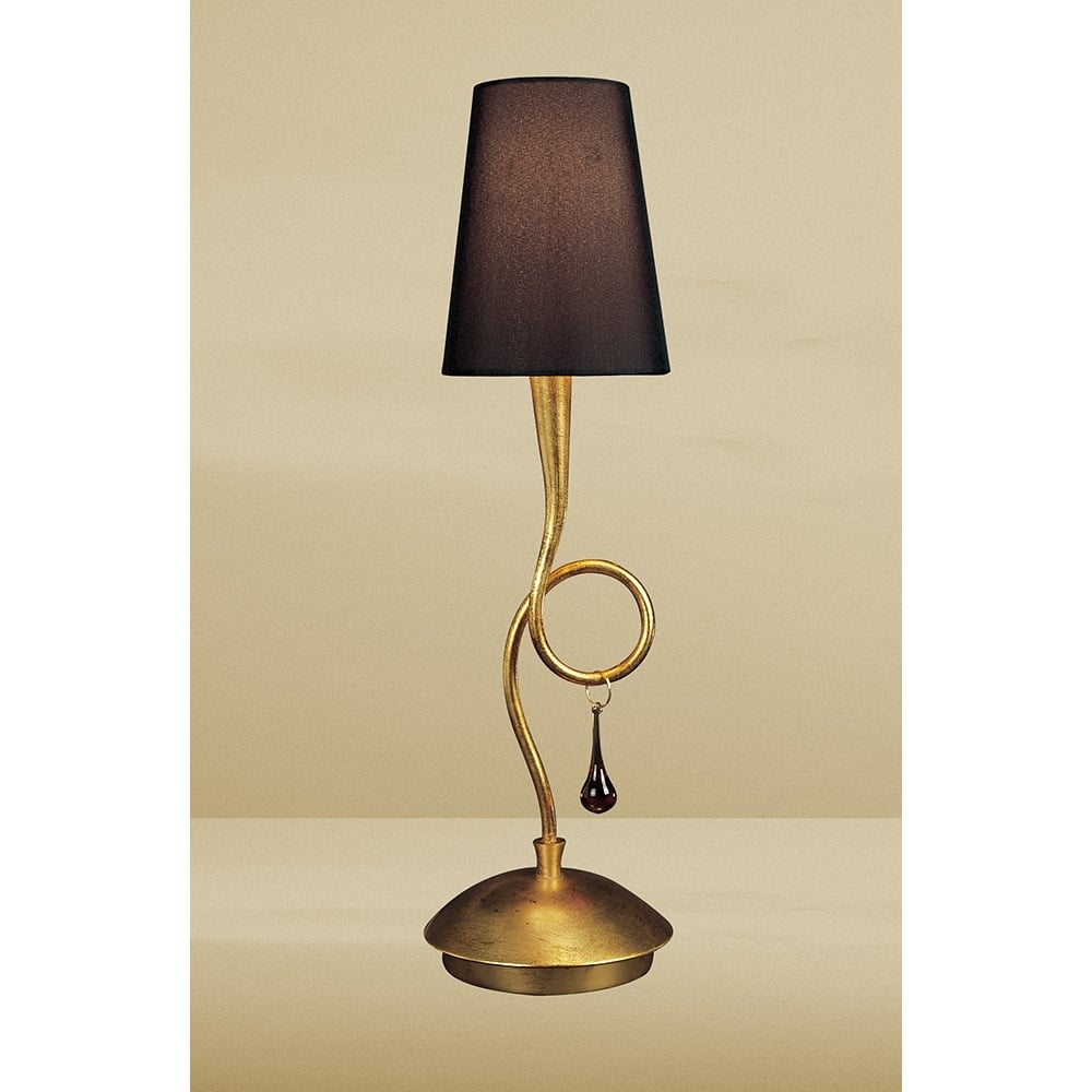 M0545/BS Paola Table Lamp 1 Light E14 Gold Painted Black Shade & Amber Glass Droplets