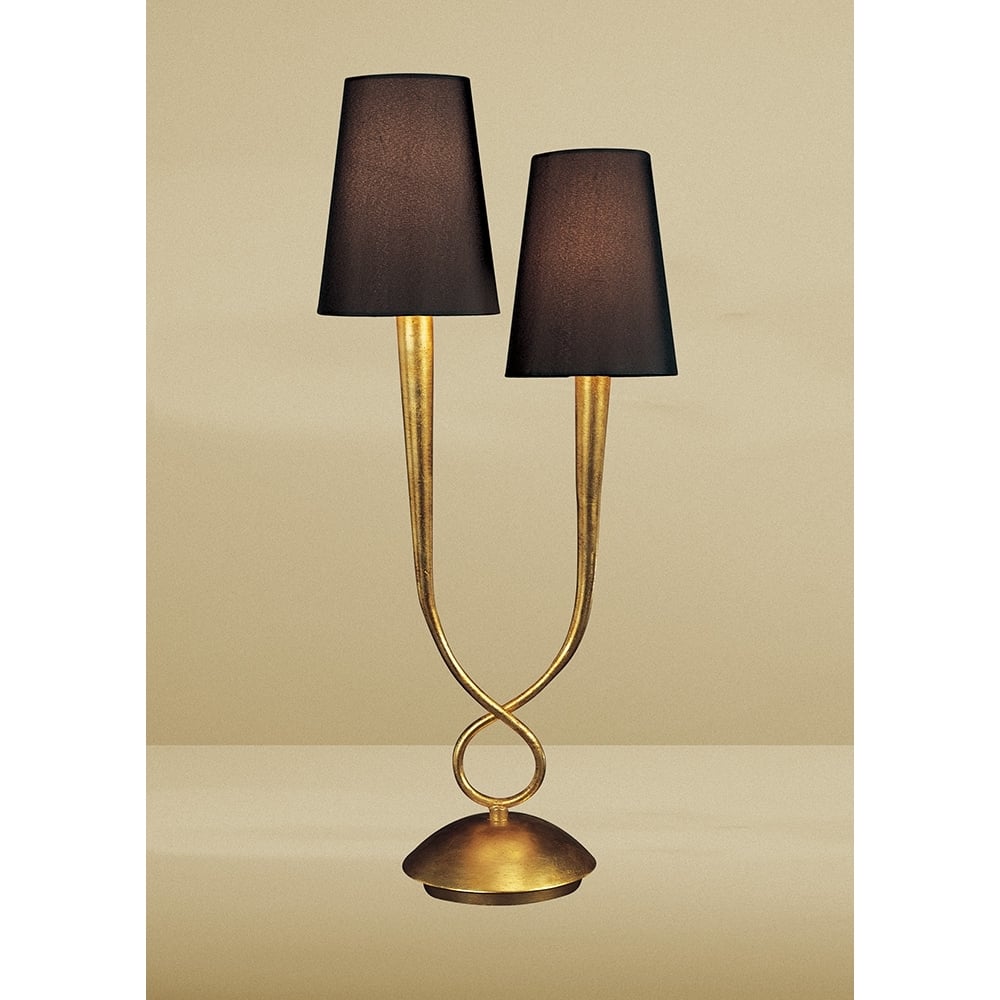 M0546/BS Paola Table Lamp 2 Light E14 Gold Painted Black Shades