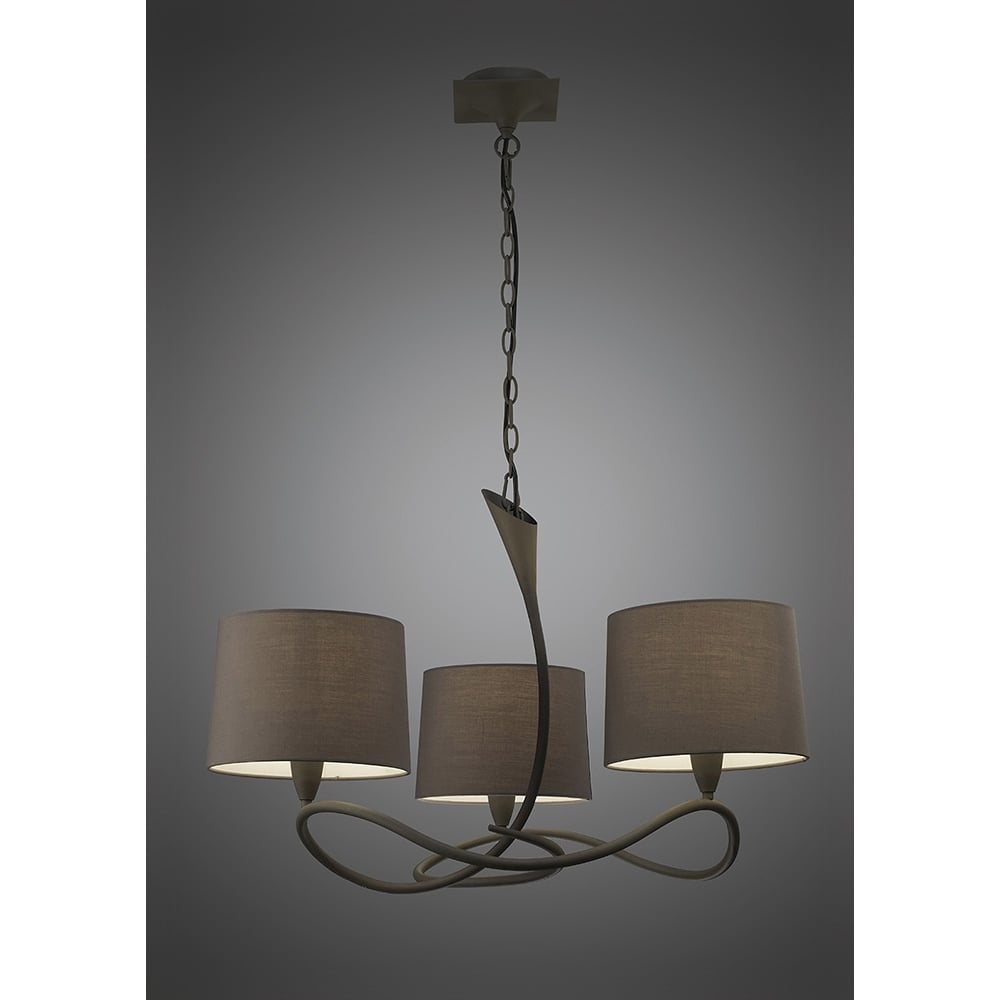 M3686 Lua Pendant 3 Arm Light E27 Ash Grey Ash Grey Shades (S)