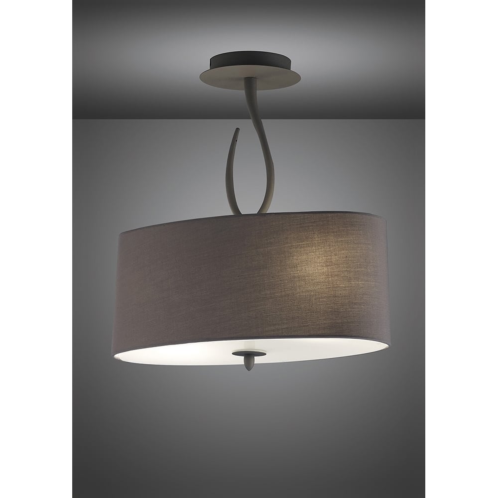 M3690 Lua Oval Semi Flush 2 Light E27 Ash Grey Ash Grey Shade