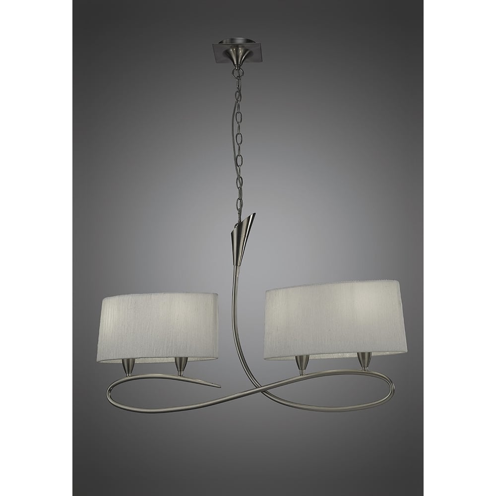 M3700 Lua Linear Pendant 2 Arm 4 Light E27 Satin Nickel White Shades