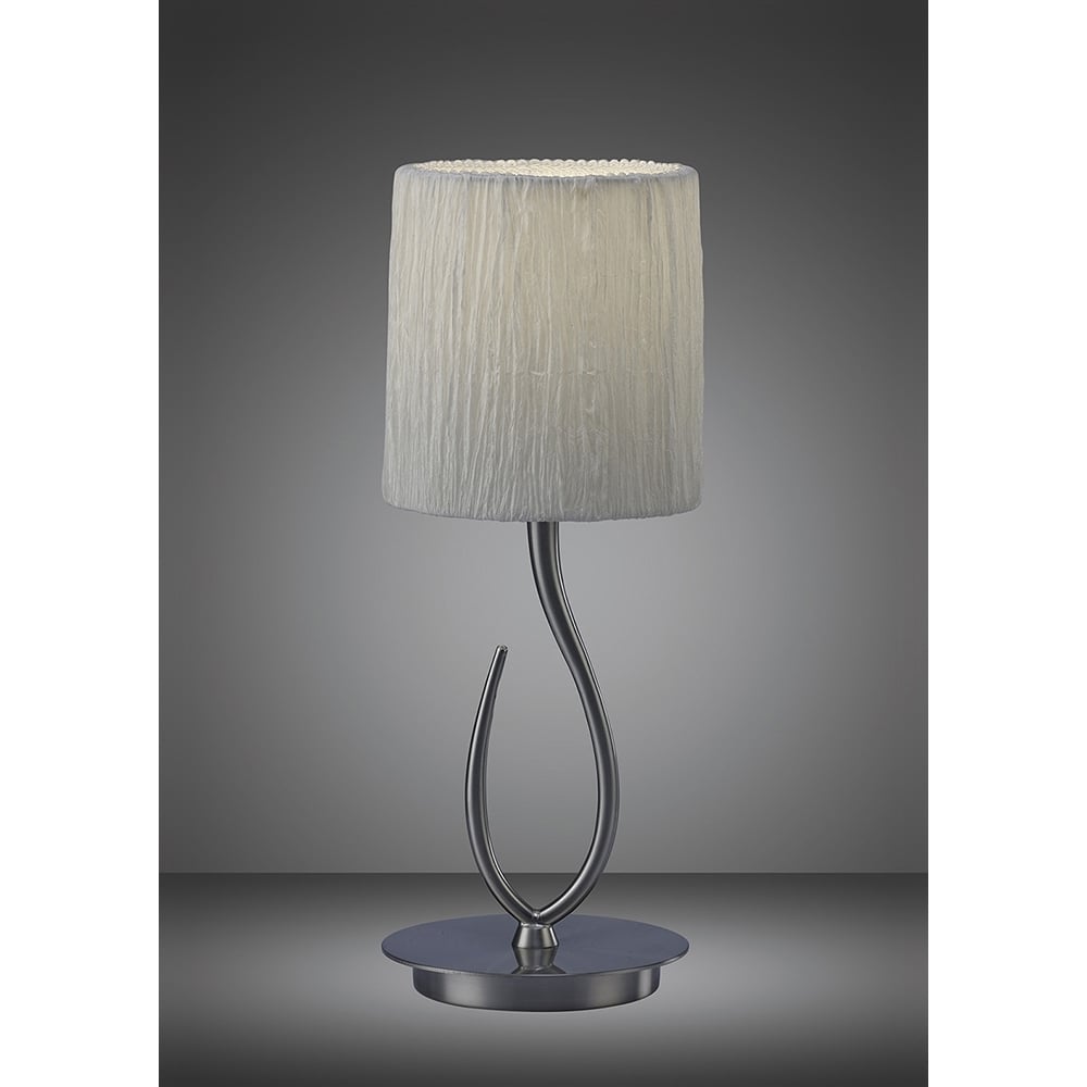 M3702 Lua Table Lamp 1 Light E27 Satin Nickel Small White Shade