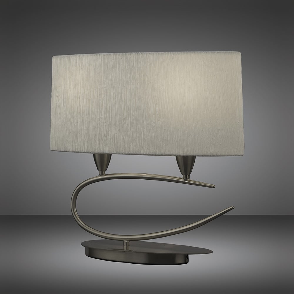 M3703 Lua Table Lamp 2 Light E27 Satin Nickel White Shade
