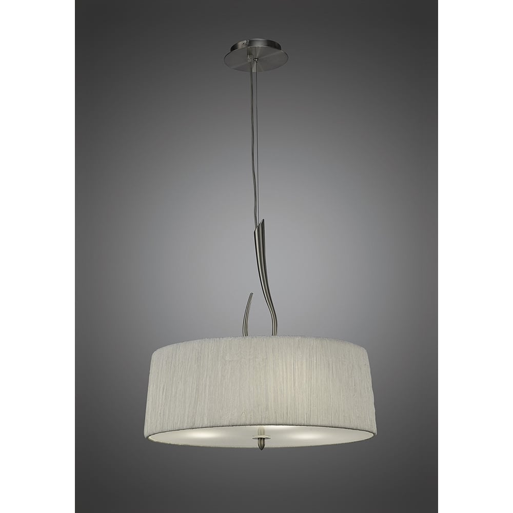 M3704 Lua Single Pendant 3 Light E27 Satin Nickel White Shade