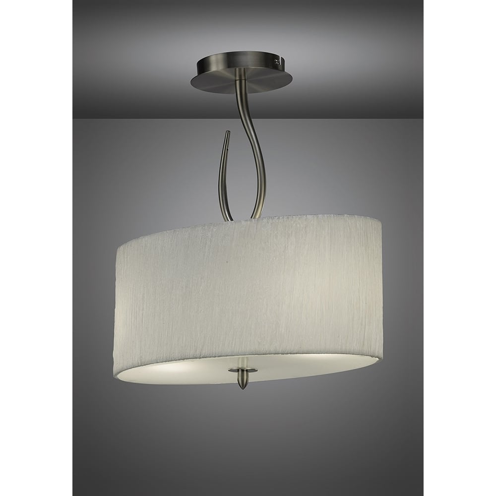 M3710 Lua Oval Semi Flush 2 Light E27 Satin Nickel White Shade