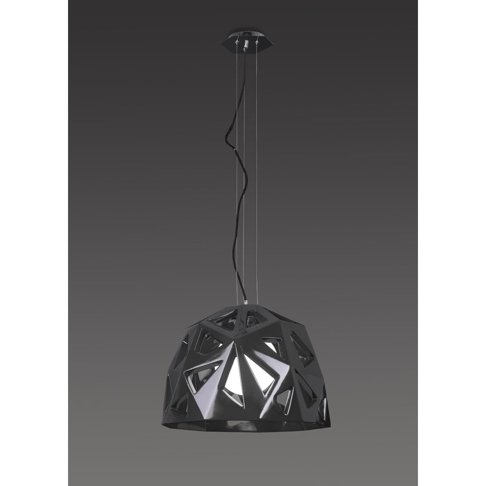 M3732 Facette Pendant 1 Light E27 Gloss Black/Polished Chrome