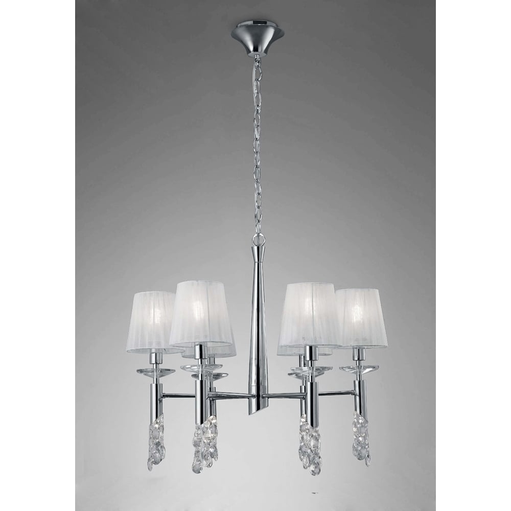 M3851 Tiffany Pendant 6+6 Light E14+G9 Polished Chrome White Shades & Clear Crystal