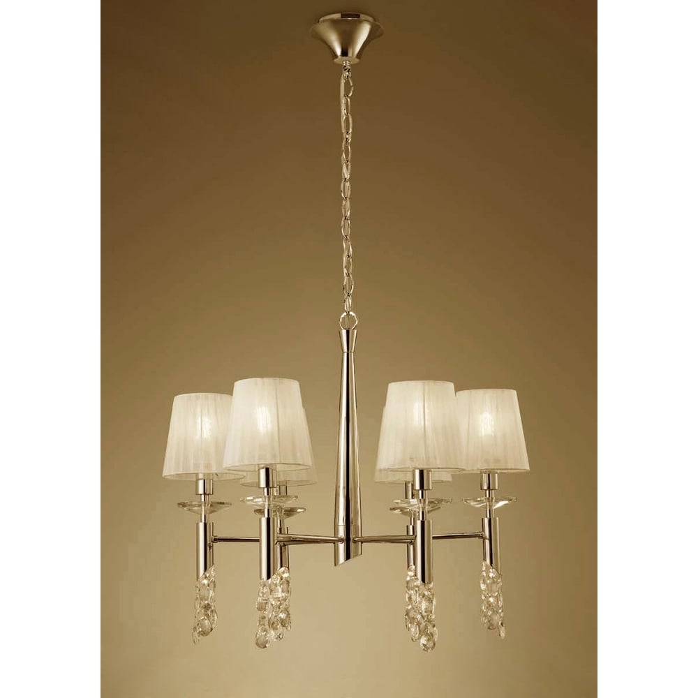 M3851FG Tiffany Pendant 6+6 Light E14+G9 French Gold Cream Shades & Clear Crystal