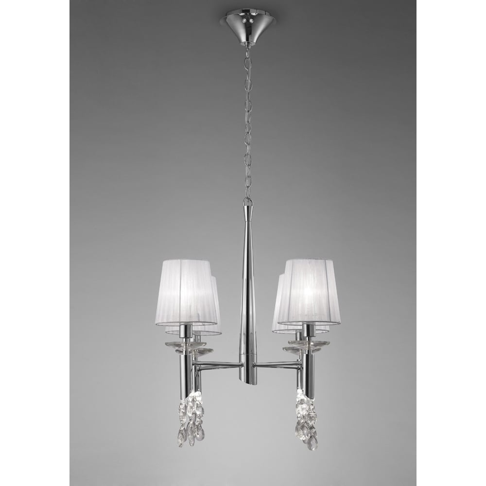 M3852 Tiffany Pendant 4+4 Light E14+G9 Polished Chrome White Shades & Clear Crystal