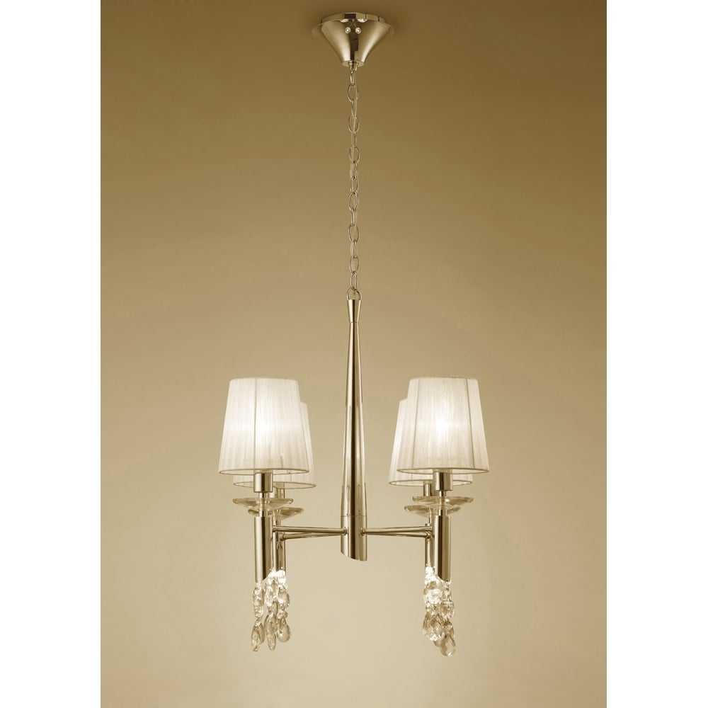 M3852FG Tiffany Pendant 4+4 Light E14+G9 French Gold Cream Shades & Clear Crystal