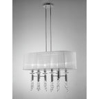 M3853 Tiffany Pendant 6+6 Light E27+G9 Oval Polished Chrome White Shade & Clear Crystal