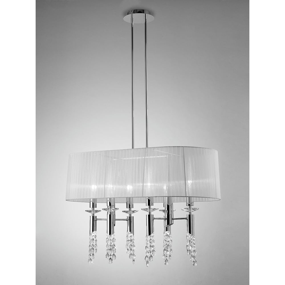 M3853 Tiffany Pendant 6+6 Light E27+G9 Oval Polished Chrome White Shade & Clear Crystal