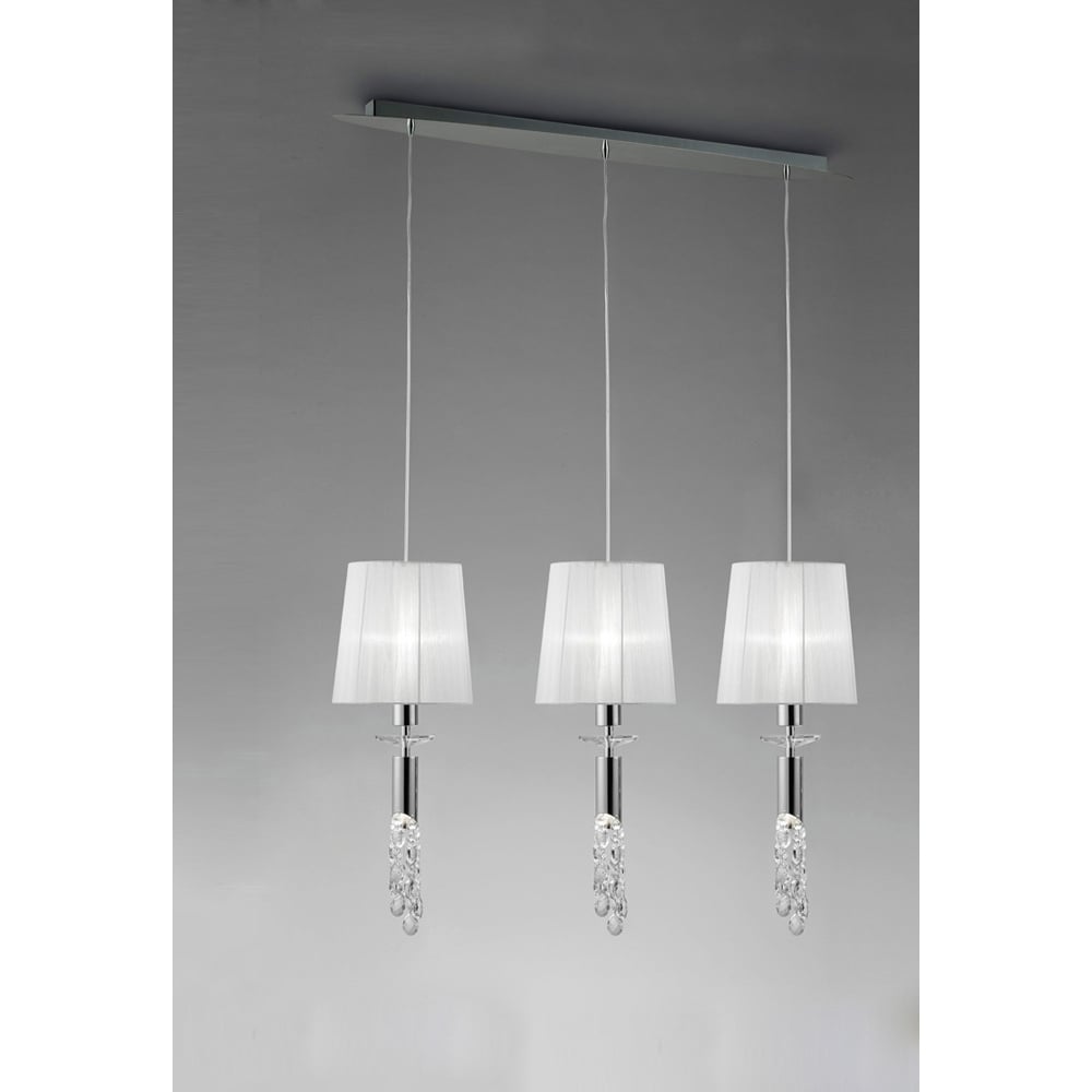M3855 Tiffany Linear Pendant 3+3 Light E27+G9 Line Polished Chrome White Shades & Clear Crystal
