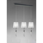 M3855 Tiffany Linear Pendant 3+3 Light E27+G9 Line Polished Chrome White Shades & Clear Crystal