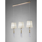 M3855FG Tiffany Linear Pendant 3+3 Light E27+G9 Line French Gold Cream Shades & Clear Crystal