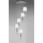 M3857 Tiffany Pendant 5+5 Light E27+G9 Spiral Polished Chrome White Shades & Clear Crystal