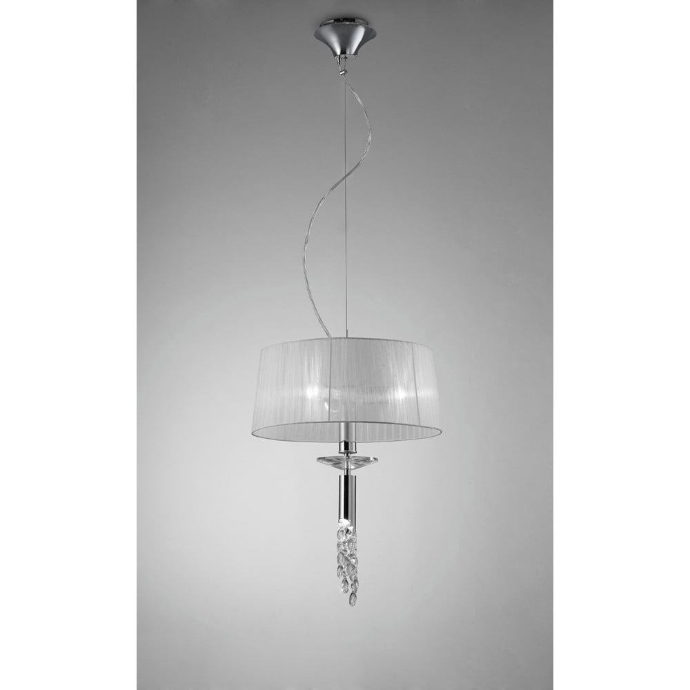 M3858 Tiffany Pendant 3+1 Light E27+G9 Polished Chrome White Shade & Clear Crystal