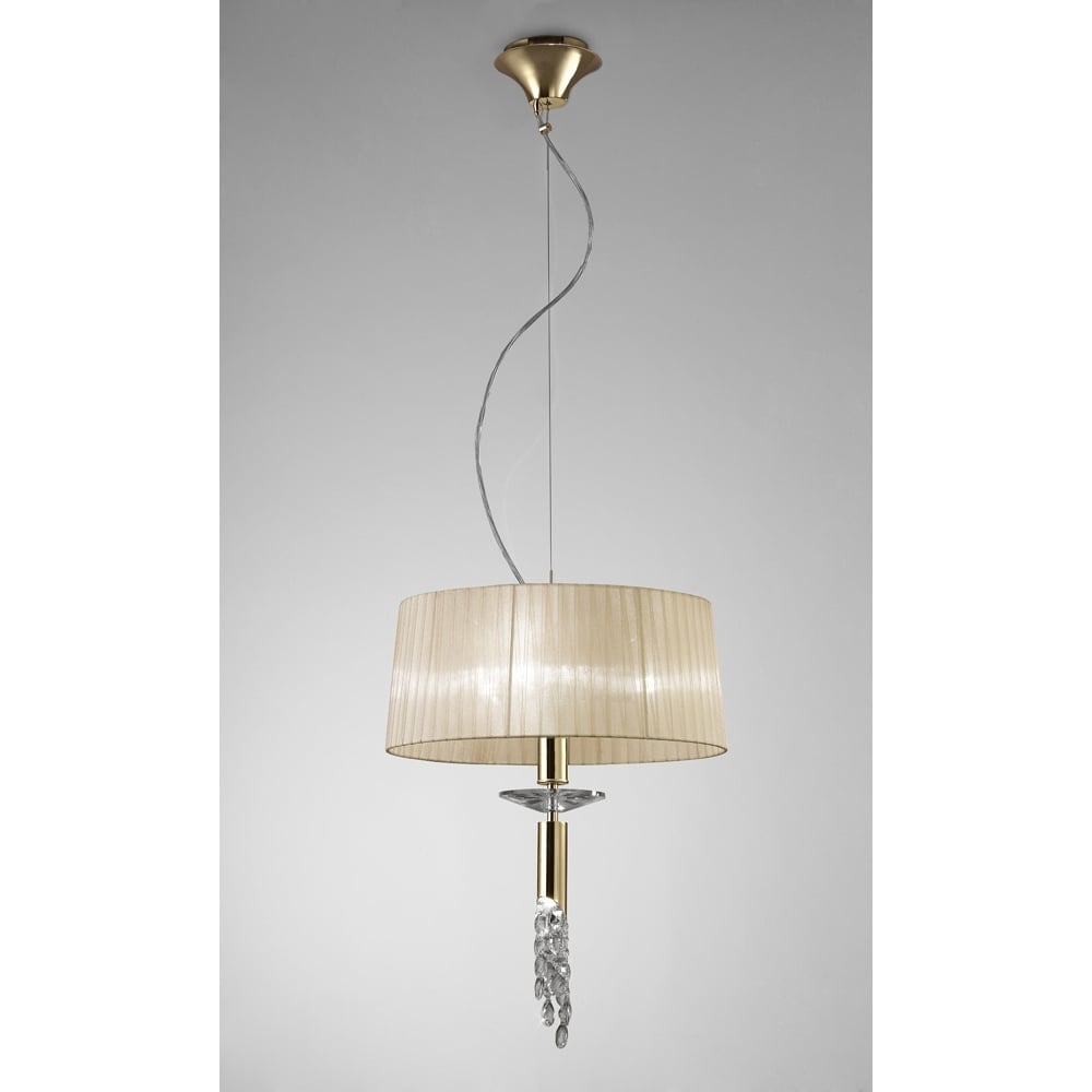 M3858FG Tiffany Pendant 3+1 Light E27+G9 French Gold Cream Shade & Clear Crystal