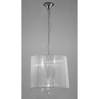 M3860 Tiffany Pendant 3+3 Light E14+G9 Polished Chrome White Shade & Clear Crystal
