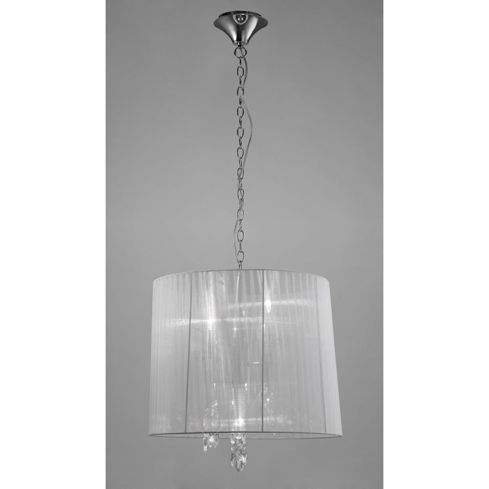 M3860 Tiffany Pendant 3+3 Light E14+G9 Polished Chrome White Shade & Clear Crystal