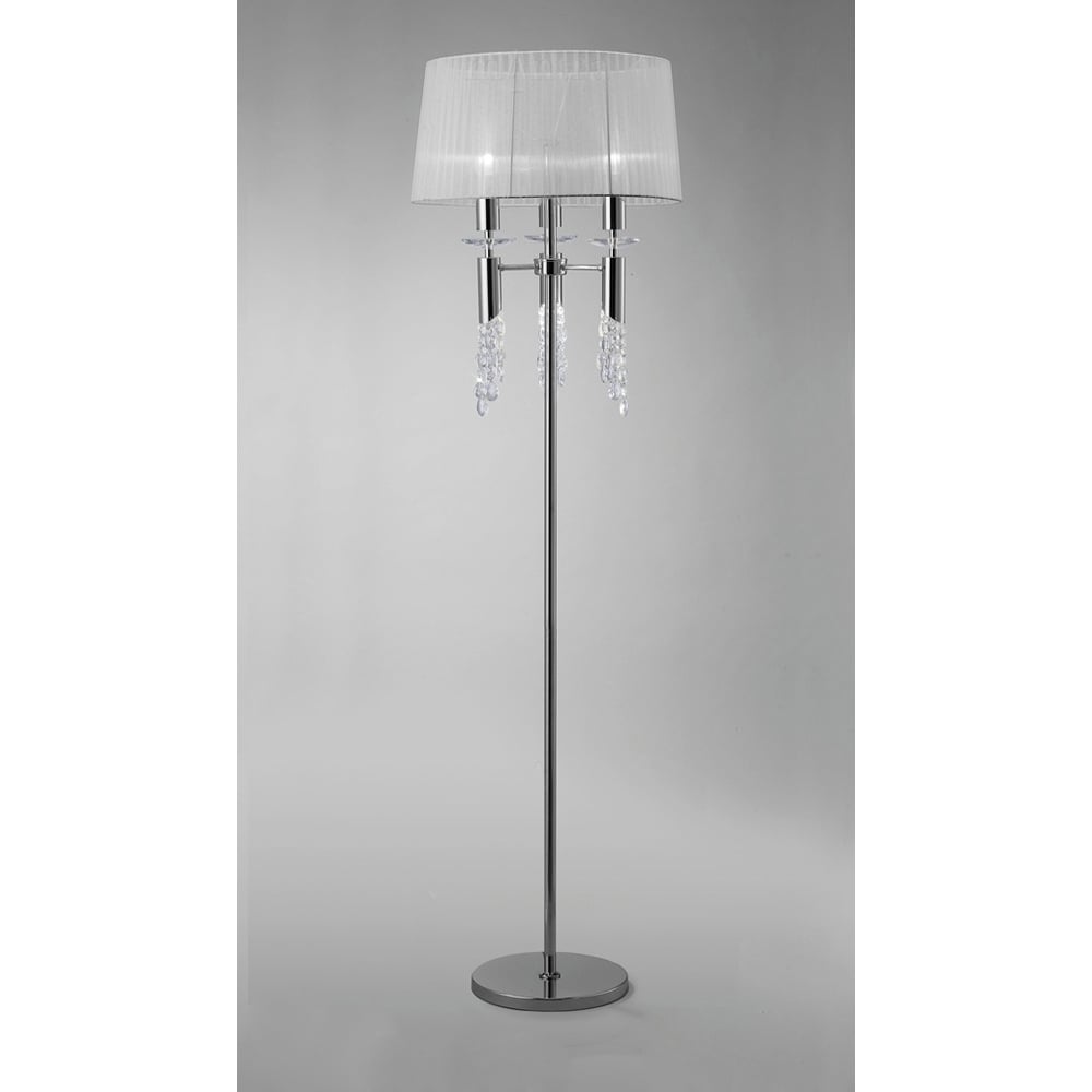 M3869 Tiffany Floor Lamp 3+3 Light E27+G9 Polished Chrome White Shade & Clear Crystal