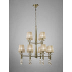 M3870 Tiffany Pendant 2 Tier 12+12 Light E14+G9 Antique Brass Soft Bronze Shades & Clear Crystal