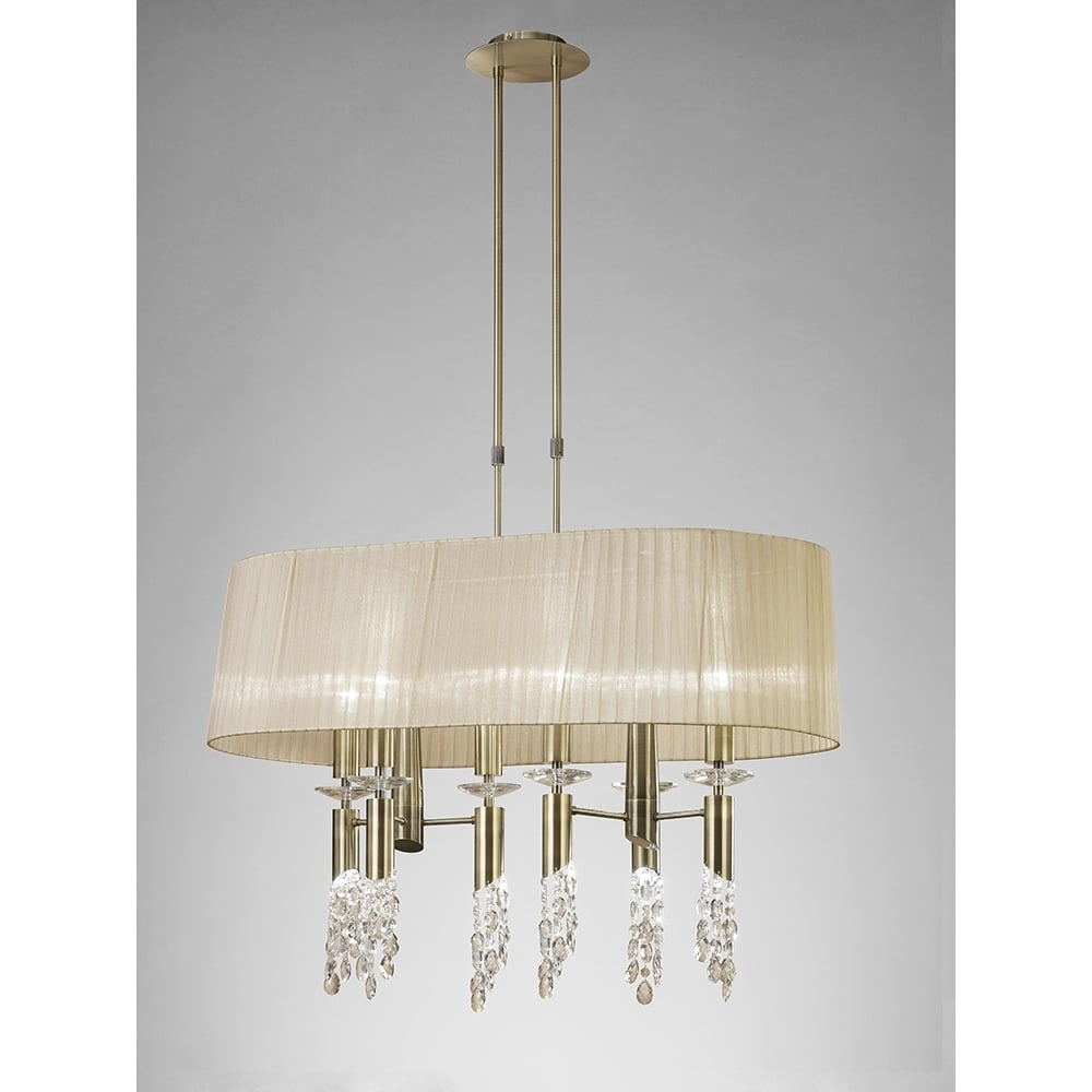 M3873 Tiffany Pendant 6+6 Light E27+G9 Oval Antique Brass Soft Bronze Shade & Clear Crystal
