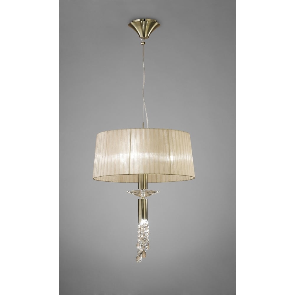 M3878 Tiffany Pendant 3+1 Light E27+G9 Antique Brass Soft Bronze Shade & Clear Crystal